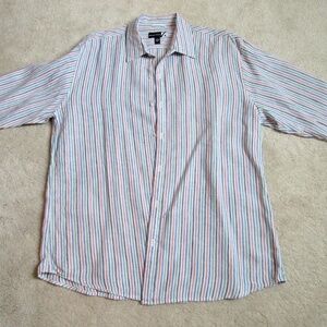 SAKS FIFTH AVENUE Striped Linen Shirt For Men Multicolored Size XXL